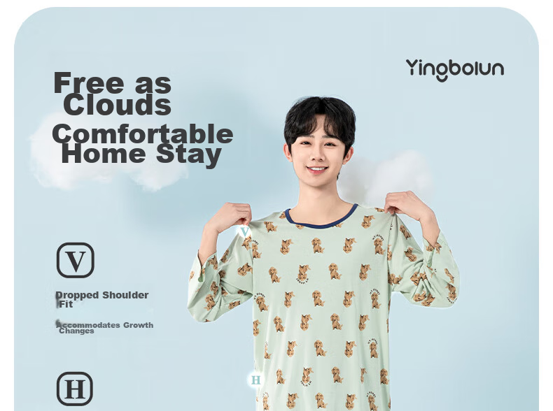 YING BO LUN Youth Pajamas, Spring And Summer Thin Style, Boys' Home Wear, for Middle And High School Students, Air Conditioning Clothing, 20813 Water Blue, Size 175 9