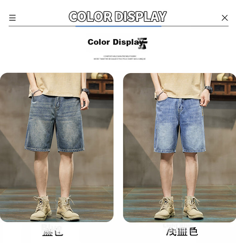 ROMON Summer 2026 New Retro American Style Men's Loose Straight-Leg Denim Shorts Blue 31 5