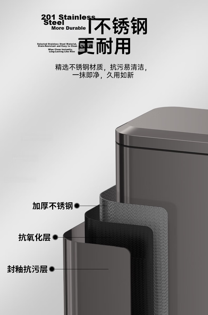 Supercloud Stainless Steel Trash Can Large 20L Flip-Top Upright Indoor Outdoor Mall Hotel Swing Lid Hong Kong Style Garbage Bin 10