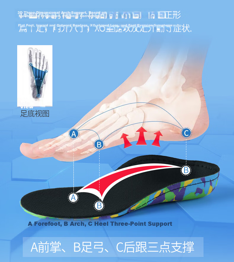 FOOTOPPO Children's Flat Foot Insoles XO Leg Bowlegged Flatfoot Arch Support Pads 6