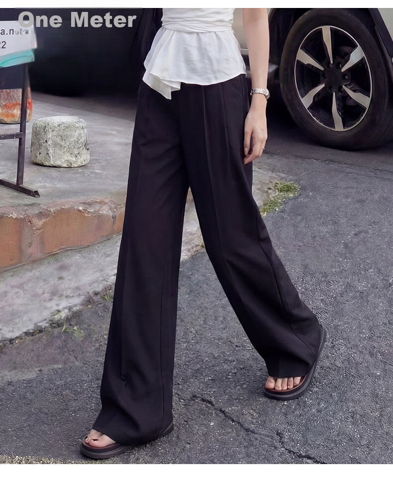 Langsha Women's Linen Wide-Leg Pants 2026 Summer Thin High-Waist Cool Ice Silk Casual Straight-Leg Suit Trousers 31