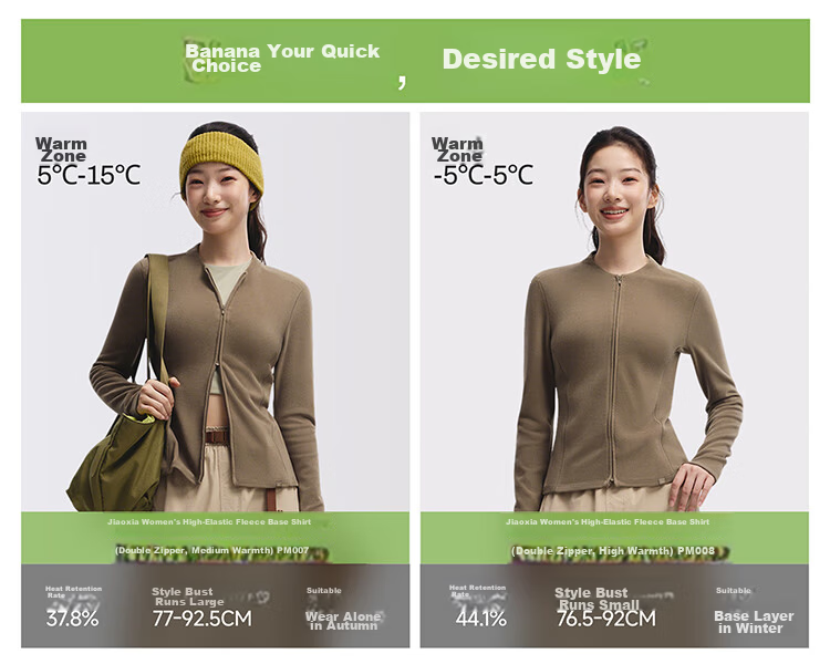Beneunder Fleece Double Zipper Jacket Women Slim Fit Stretch Long Sleeve Skin-friendly Base Layer PM007 1