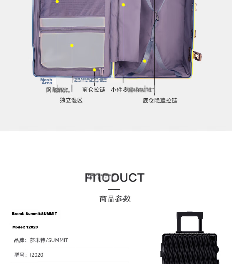 SUMMIT 20-inch Aluminum-Magnesium Alloy Luggage Full Metal Business High-End Travel Suitcase Pressure-Resistant Silent Wheels Trolley Case Blue 16