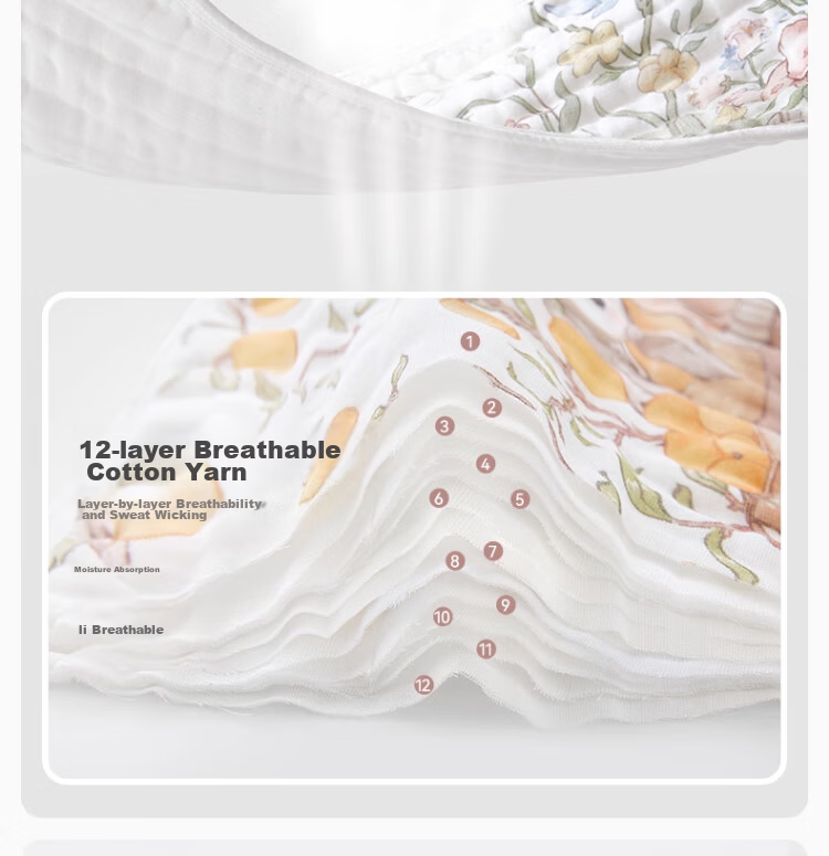 BUBBLE TREE 0-3 Months Baby Pillow Flat Pillow 12-Layer Pure Cotton Gauze Newborn Sweat-Absorbing Breathable Pillow 9