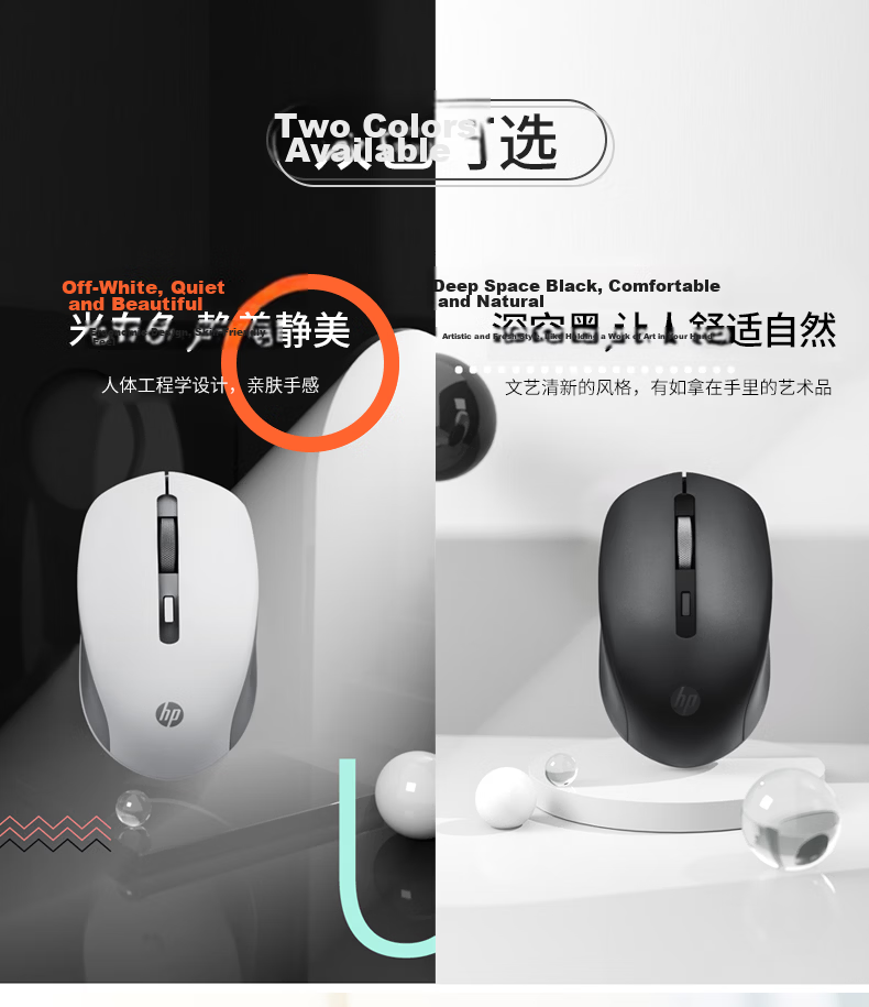 HP S1000C Upgraded Wireless 2.4G Silent Office Mouse Type-C Charging USB Wireless Plug and Play Mouse White 6