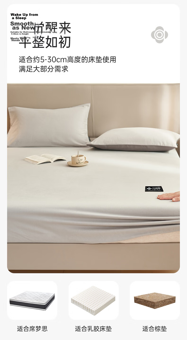 Grace Class A 100% Cotton Antibacterial Fitted Sheet, Breathable Mattress Protector Cover, Sweat-Absorbing Blanket, Gray, 180*200cm 10