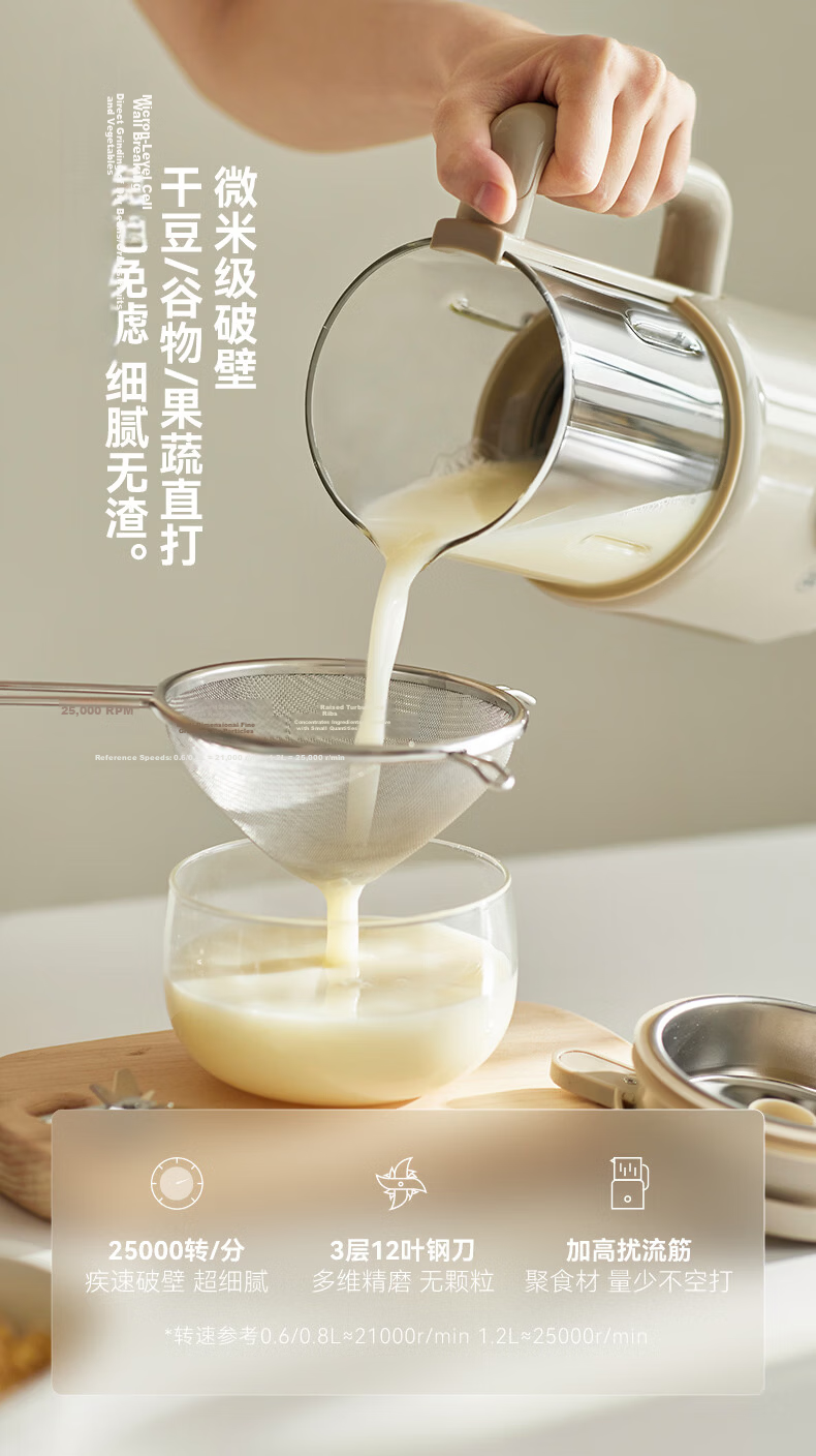 Olayks Instant Blender Household Small 1-2 Person Soy Milk Maker Mini 0.6L Fully Automatic Silent No-Cook No-Wash Multifunctional Baby Food Processor Juicer 10