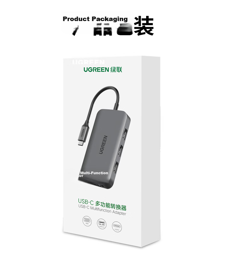 UGREEN Type-C Expansion Dock, HDMI Hub, USB Splitter, 4K60Hz Screen Mirroring, Network Port Converter, Ethernet Adapter, Compatible with Apple MacBook Air/Huawei Lenovo 15