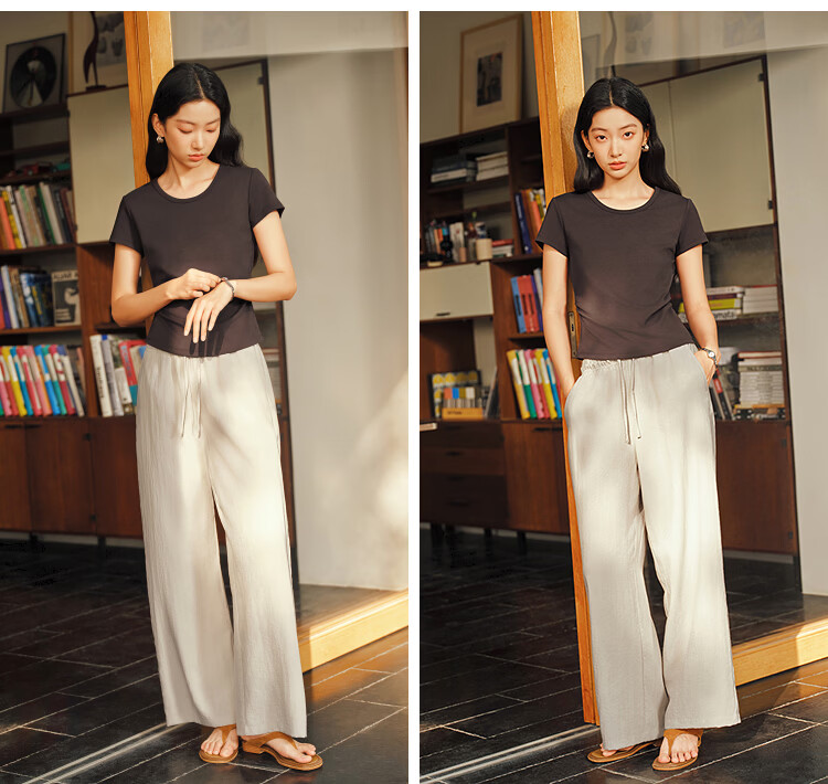 Semir Chen Duling Women's Short Sleeve T-Shirt Summer 2026 Crop Top Round Neck Slim Fit V-Neck Inner Wear 109326100003 38
