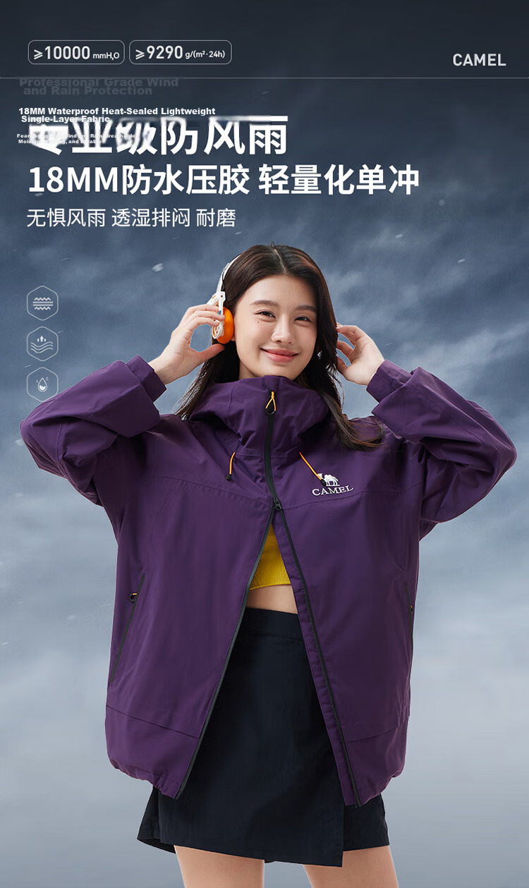 CAMEL Outdoor Waterproof Hooded Loose Three-Protection Casual Jacket Short Coat 3XL 1