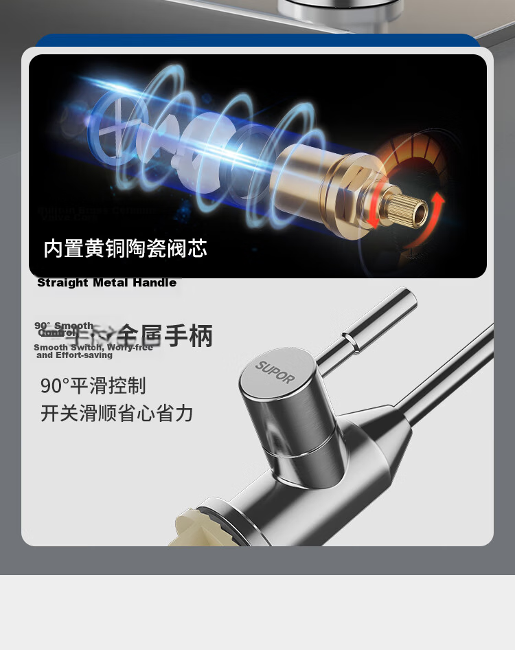 SUPOR Kitchen Faucet, 304 Stainless Steel, 360-Degree Rotatable, for Sink, Dishwashing Basin, Vegetable Washing Basin, Model K 12