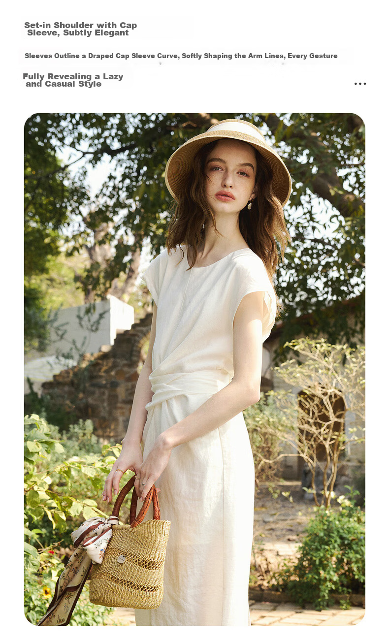 Olrain Lyocell Linen | Olrain Summer Women's Dress French Style Tie Dress Off-White L 4