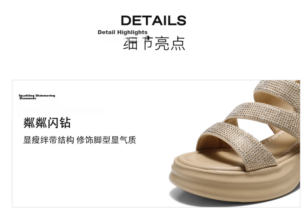 Belle Galaxy Glitter Sandals Women Summer 2026 New Thick Sole Height Increasing Casual Sandals JD038BL6 Black Size 35 7