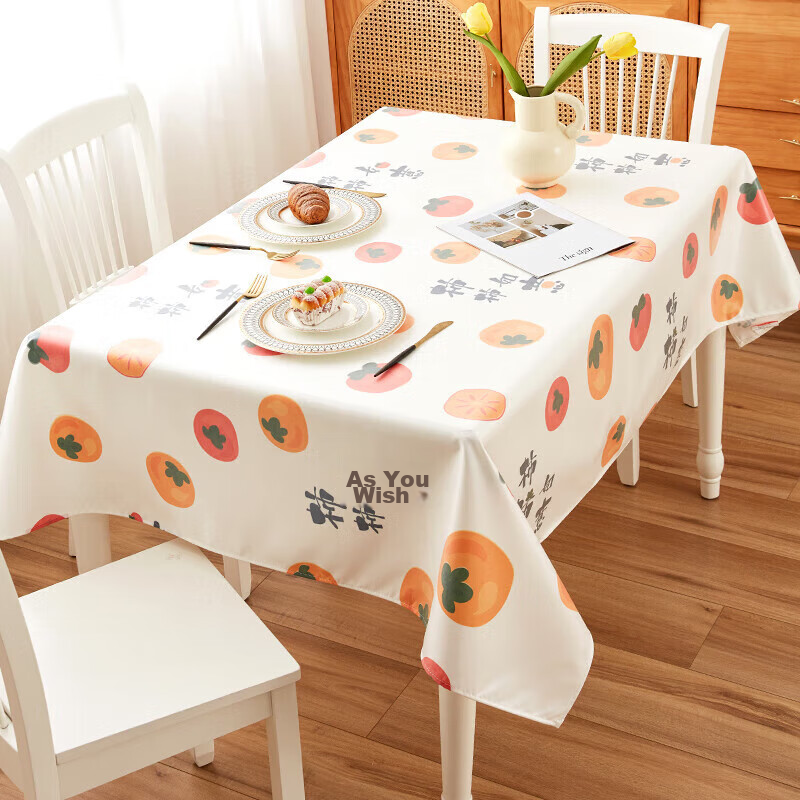 CHERISHES LIFE Waterproof And Oil-Resistant TPU Tablecloth, Washable Dining Table Cover, Thickened for Home Use And Coffee Tables, Persimmon Pattern, 90*137cm
