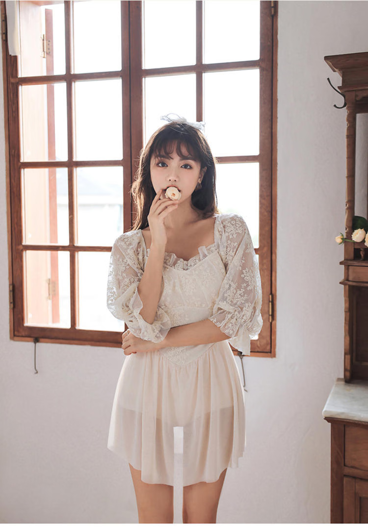 OMOM One-Piece Swimsuit for Women, Tummy Control, Slimming, Conservative Skirt Style, Plus Size, Fairy-Like, Sexy, Korean Style, Body Concealing, Leg-Lengthening Swimwear, White, L (Recommended for 98-118 Jin) 3