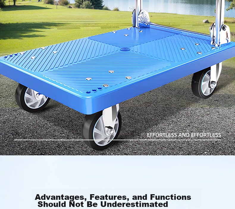 Leyoubaiyi Small Cart Flatbed Trolley, 90*60cm 5-Inch TPR Quiet Wear-Resistant Four-Wheel 1000 Jin Capacity, Renovation Small Trailer Moving Hand-Pulled Cart Foldable 2