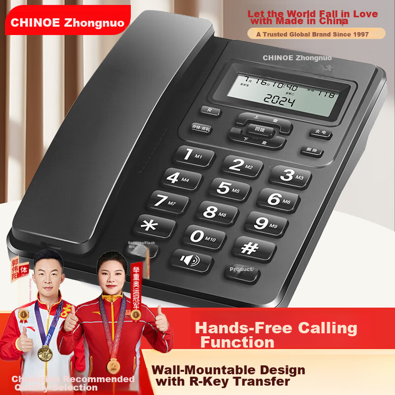Zhongnuo Home Telephone Landline Phone Hands-Free Calling One-Key Dial Caller ID Neutral Business Office Family Hotel Elderly Reception W099 Black