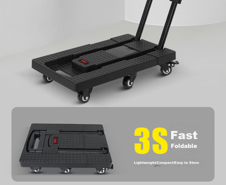 SELORSS Folding Flat Cart Luggage Trolley Hand Pull Cart Turtle Cart Trailer Cargo Transport Seven-Wheel Black BY03-P 2