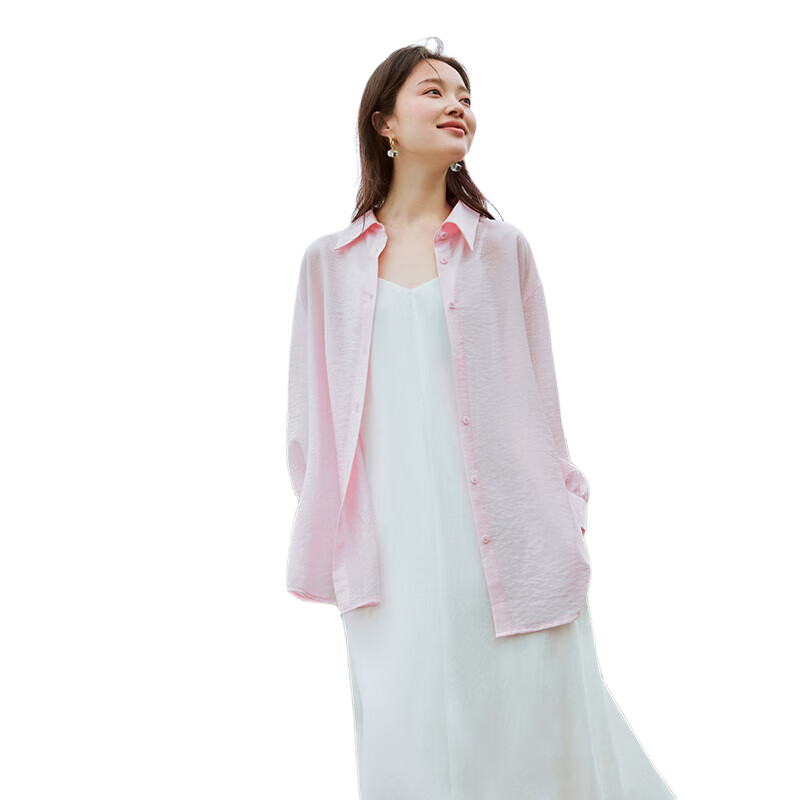 INMAN [Same As Shuichang] Tencel Sun Protection Thin Long-Sleeve Shirt Jacket for Women, Summer 2026, Lilac Pink, Size S
