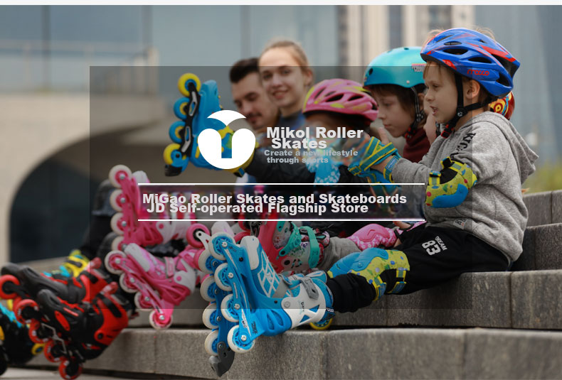 Migao Roller Skates Set for Children, Inline Skates Full Set for Girls And Boys, Adjustable Straight Wheels SC0 Upgraded Version, Blue L 20