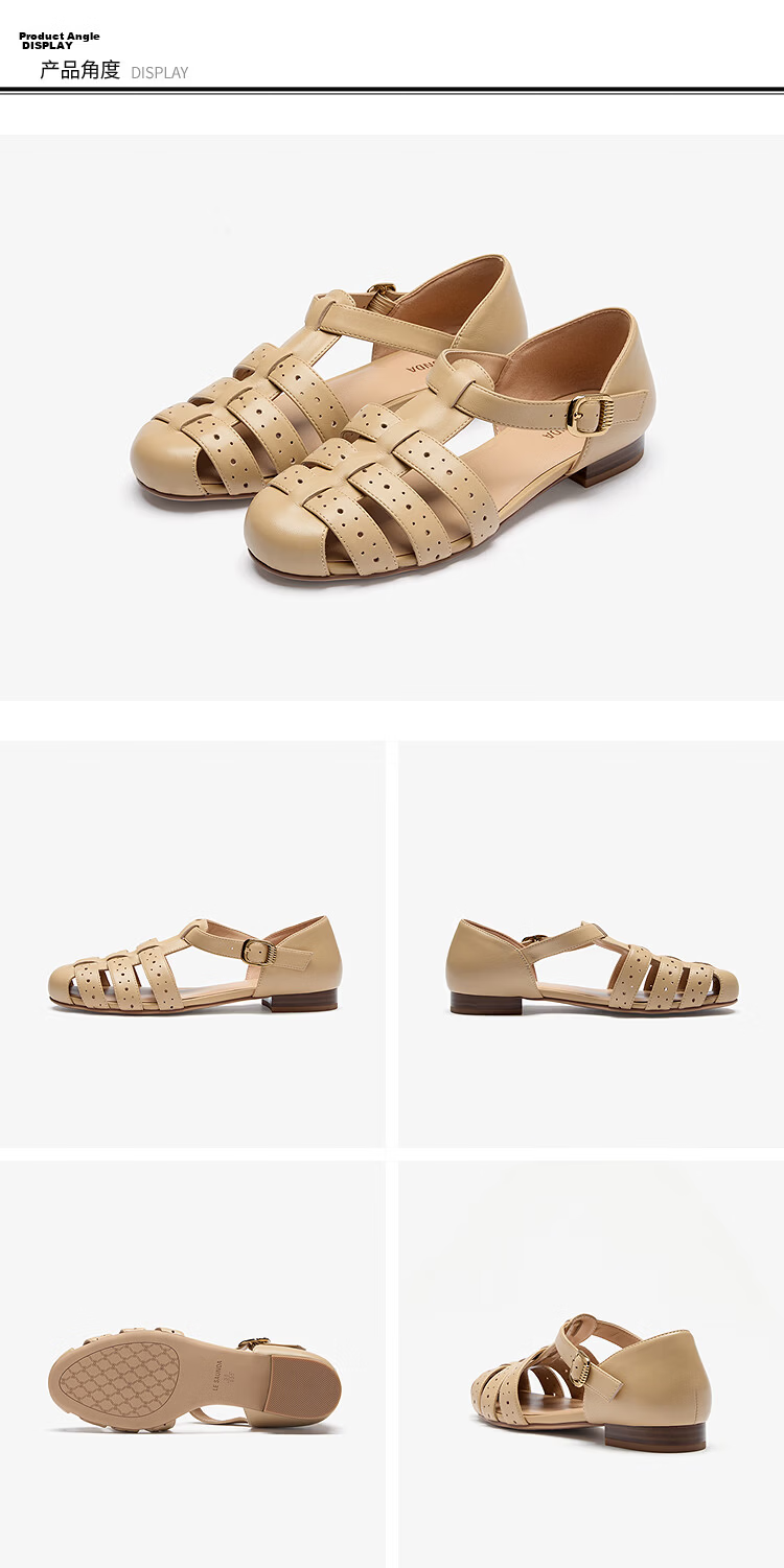 Le Saunda 2026 Summer New Genuine Leather Buckle Pig Cage Roman Strap Block Heel Sandals for Women 7M29901 10