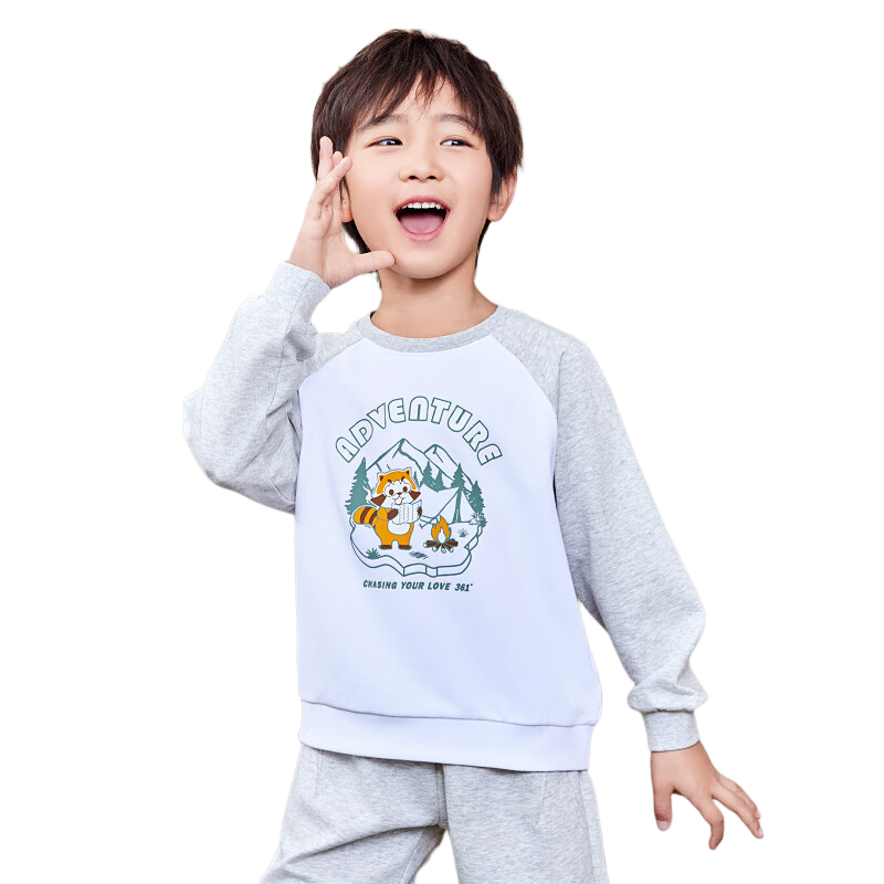 361° Children's Clothing, Kids' Sweatshirt, Autumn 2025, Boys' Color-Block Cartoon Pattern, Elastic Sports Top, Gray, Size 120