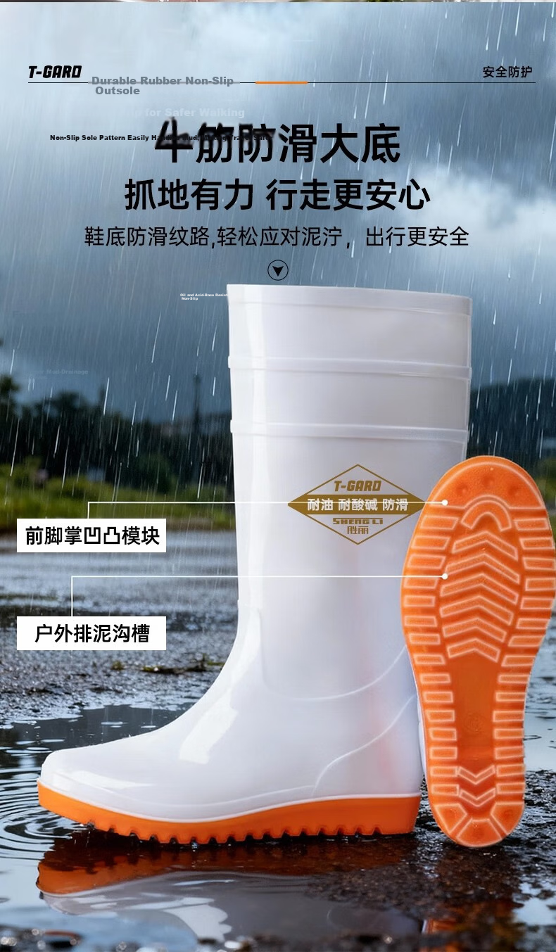 Shengli Men's Mid-Calf Non-Slip Rain Boots, Women's Waterproof Outdoor Rain Shoes, Durable Anti-Slip Black Rubber Shoes FPB030N Size 39, 1 Pair 5