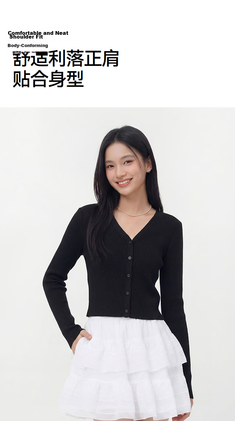 Semir Women's Summer Short Slim Fit Solid Color Lace V-Neck Knit Cardigan 101325106002 13