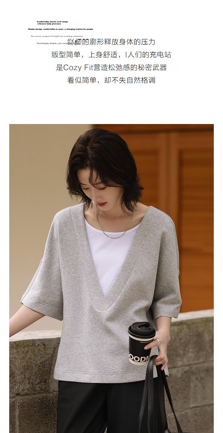 Demana [Comfort Elastic Air Layer] Spring Design Fake Two-Piece Raglan Sleeve Loose Slimming Sweatshirt for Women High-End Feel 5