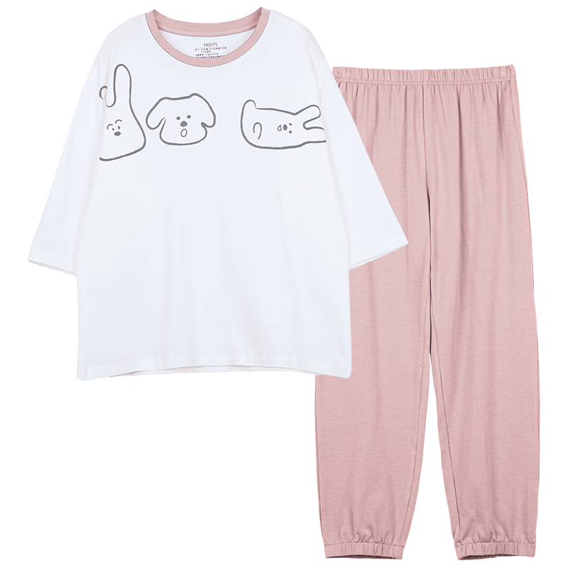 Hodo Children's Pajamas, Cotton Short-Sleeve Thin Summer Air Conditioning Wear, Boys And Girls Home Wear, Cool-Feeling Set, 3258 Soft Pink, 160