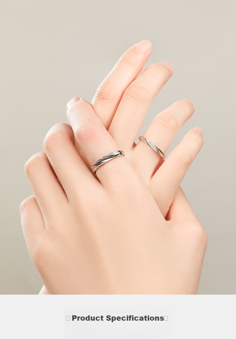 MANHE S999 Pure Silver Couple Rings Set Engagement Diamond Ring Adjustable Women's Tail Ring Valentine's Day Gift 14