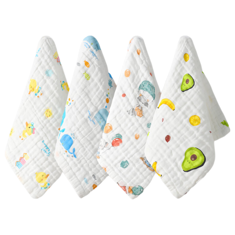Grace Pure Cotton Grade A Children's Towels, Face Washcloths, 4-Pack Drool Bibs, Baby Face Towels for Sports