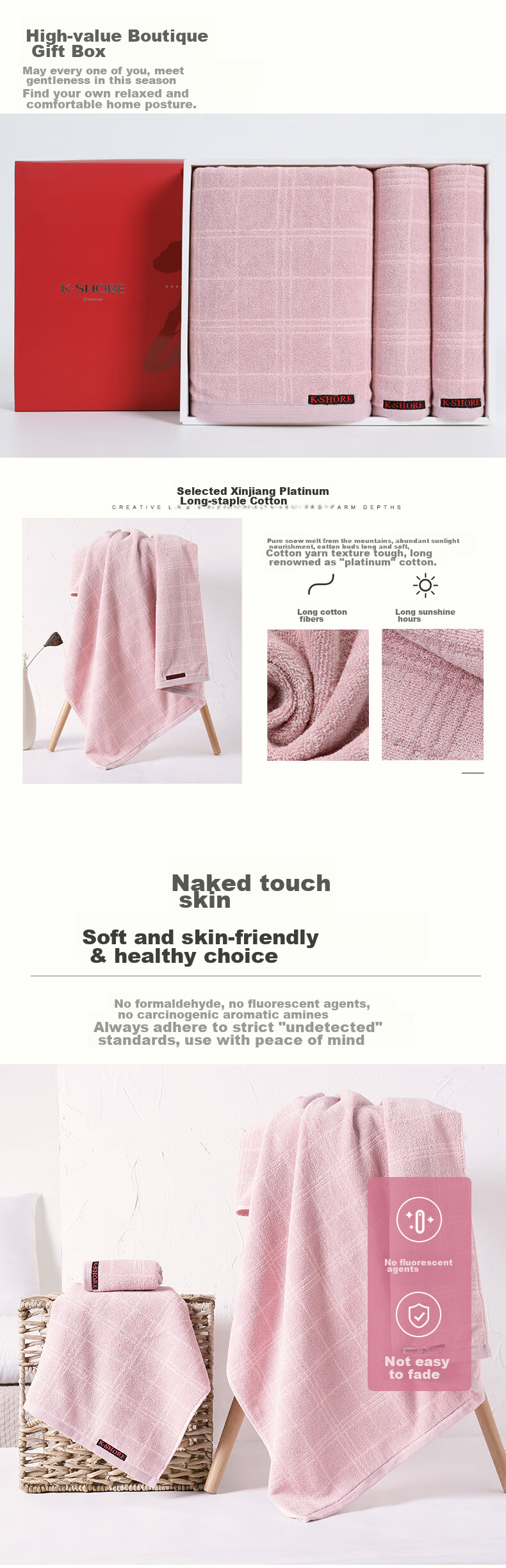 KING SHORE Class A Pure Cotton Towel And Bath Towel Gift Box for Sports, Business, Return Gifts - Towel + Hand Towel + Square Towel with Carrying Bag 2