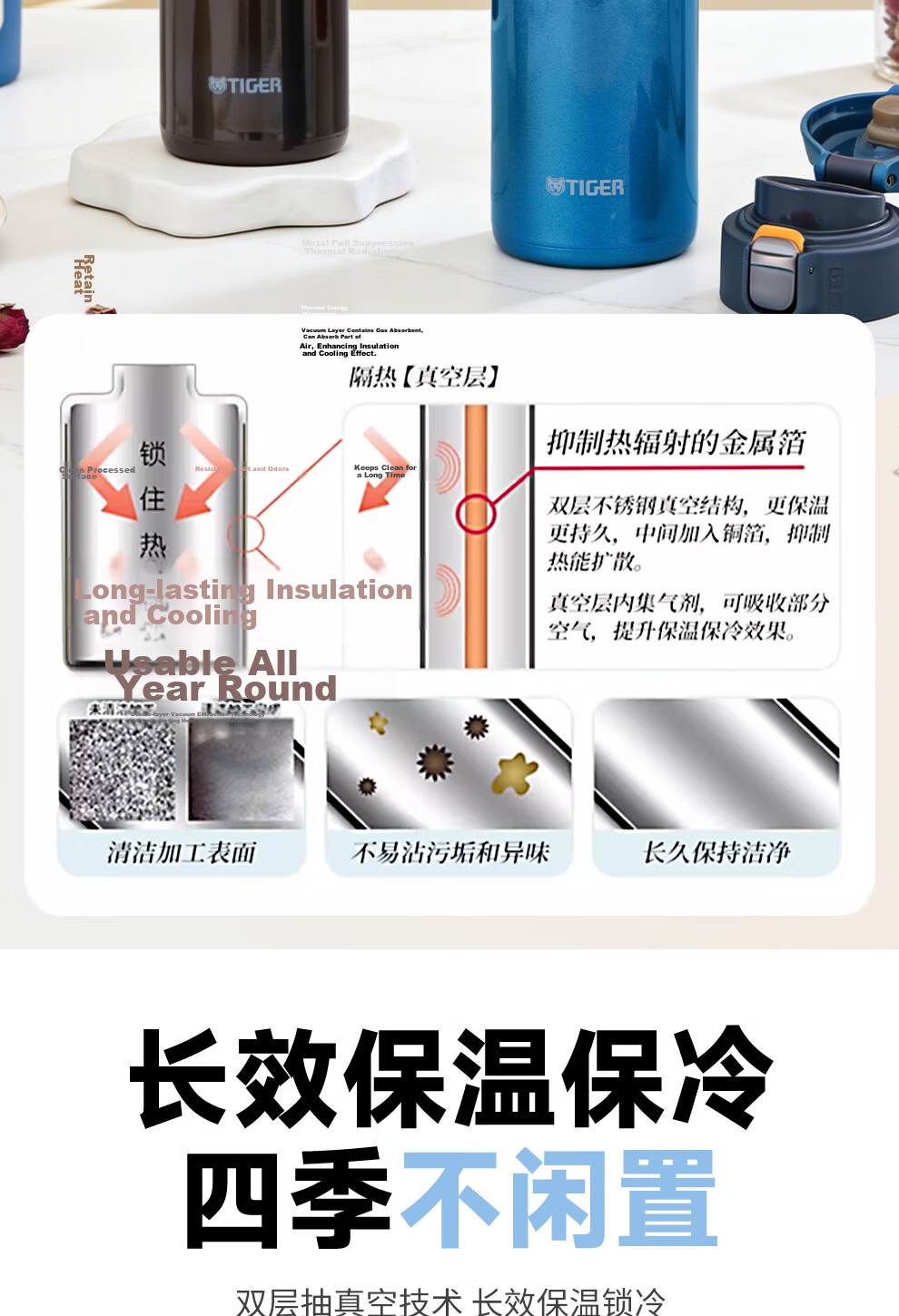 TIGER Insulated Stainless Steel Water Bottle for Men and Women, Student Teacher's Day Gift, Flip Lid Cup MMJ-A48C-XCX 480ML 6