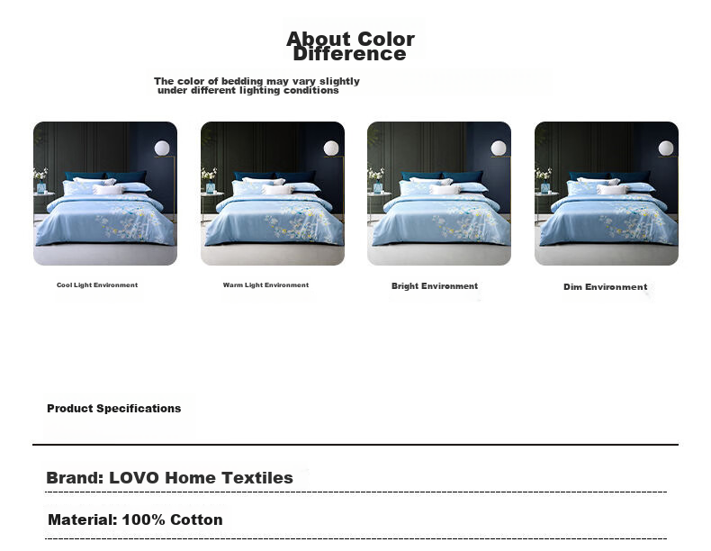 LOVO Luolai Shenghuo 60S Combed Cotton Satin Four-Piece Bedding Set, Luxurious Duvet Cover, Pure Cotton, 220*240cm 14