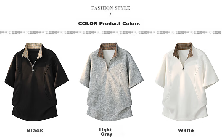 MMOPTOP American Deconstructed Half-Zip Stand Collar Polo Shirt Men's Summer Cotton Raglan Short Sleeve T-Shirt MP24 White XL 6
