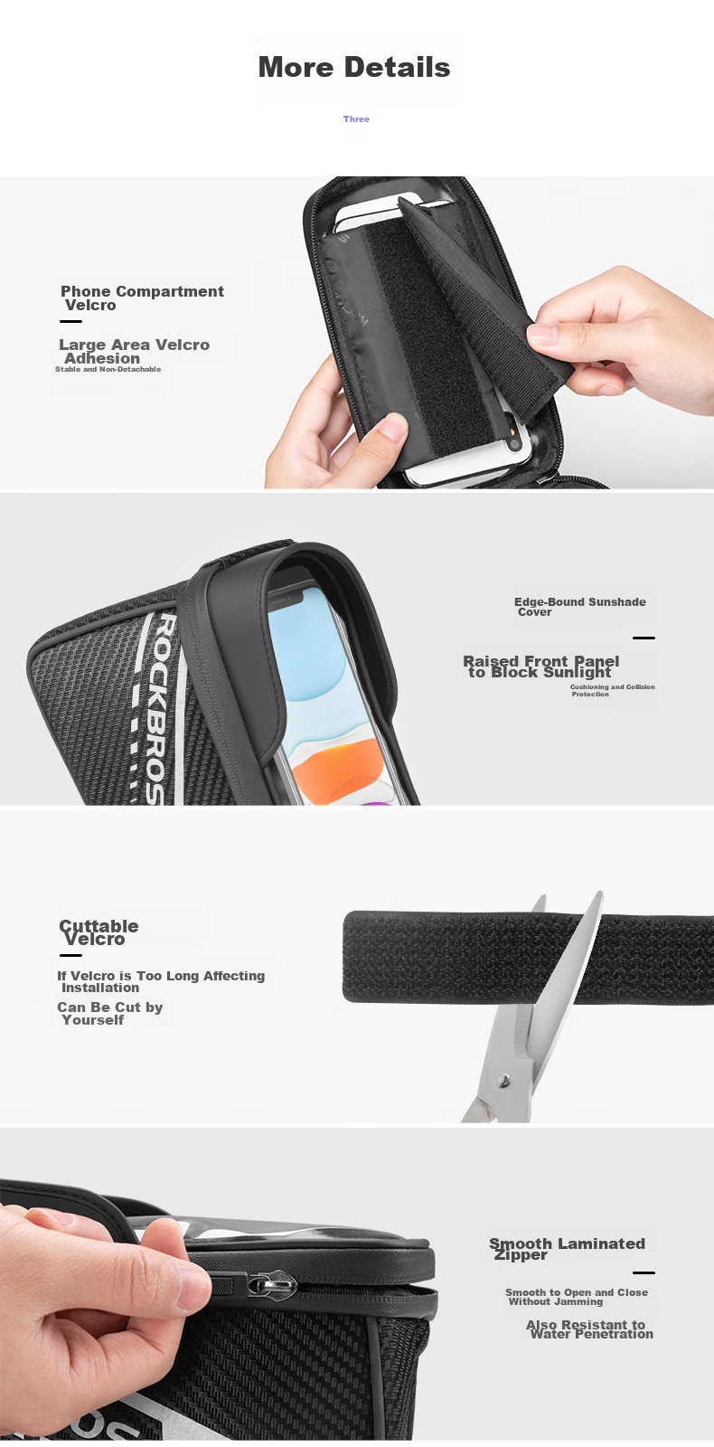 ROCKBROS Bicycle Handlebar Bag, Top Tube Bag, Front Fork Bag, Slim Phone Bag, Road And Mountain Bike Cycling Accessories 15