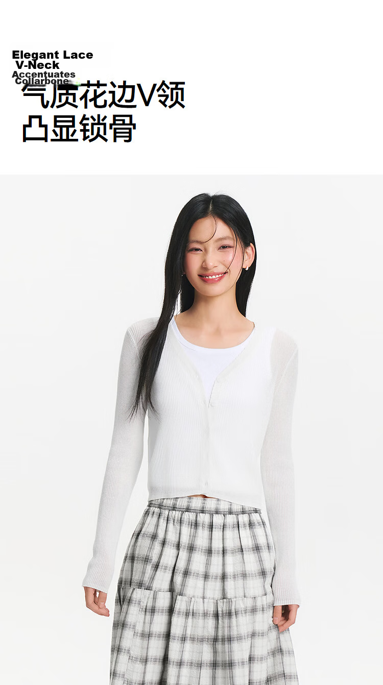 Semir Women's Summer Short Slim Fit Solid Color Lace V-Neck Knit Cardigan 101325106002 11