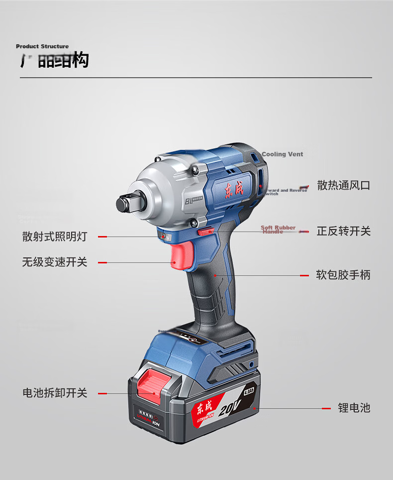 Dongcheng 20V Lithium Brushless Cordless Impact Wrench WPB488E High Torque Socket Air Gun 15