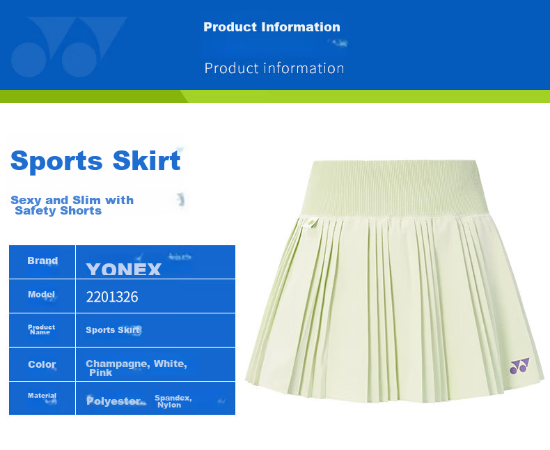 YONEX Women's Badminton Skirt Sports Tennis Quick-Dry Pleated Skirt 2201326TCR Champagne Color S 2