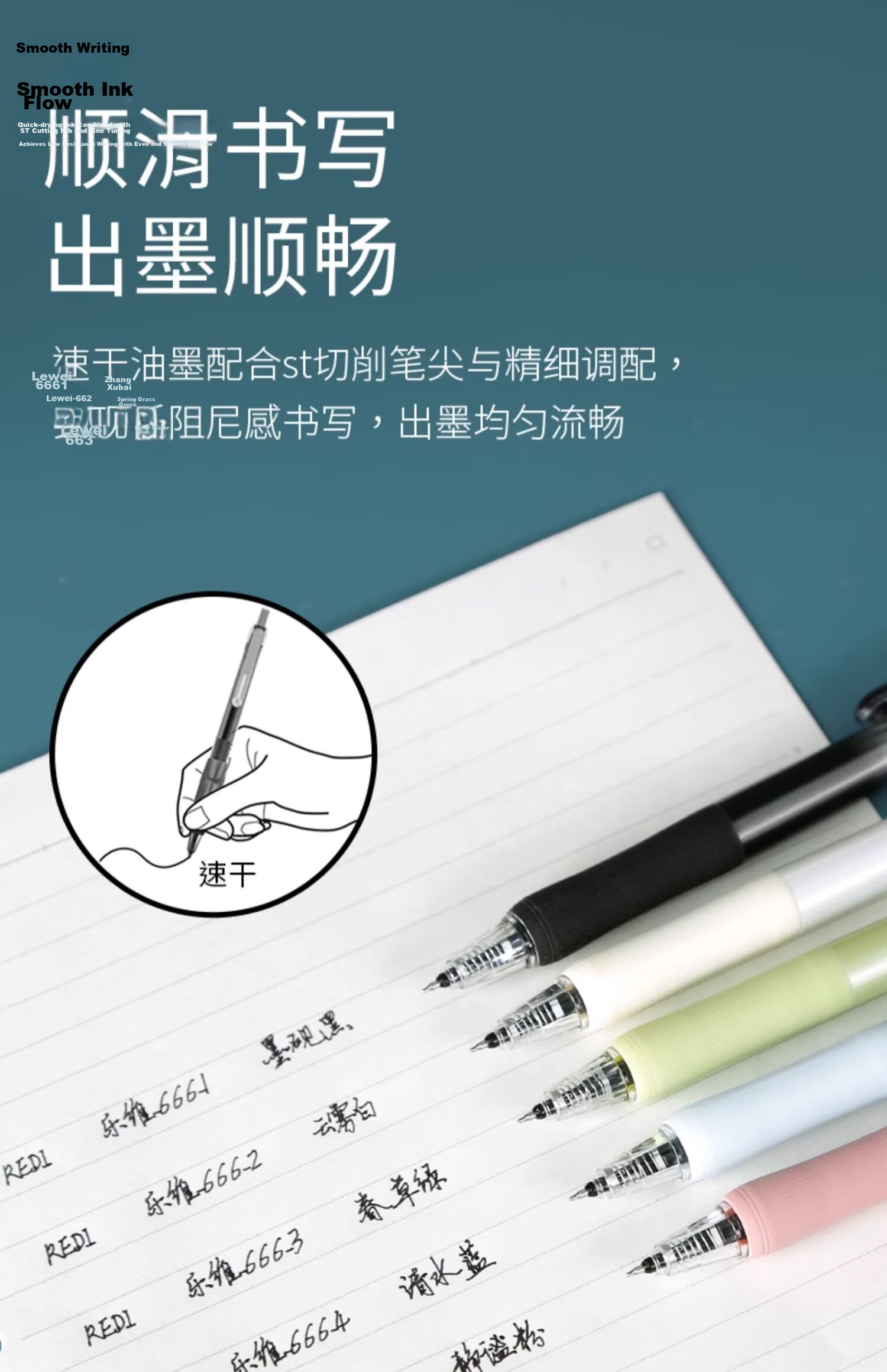 Lepusheng Gel Pen, Retractable, Direct Liquid Quick-Drying Signature Pen, 666 Exam Writing Pen, Student Pen Refill, 0.5mm Black, Office Supplies, 666 Green + 5 Refills, 6201S 12
