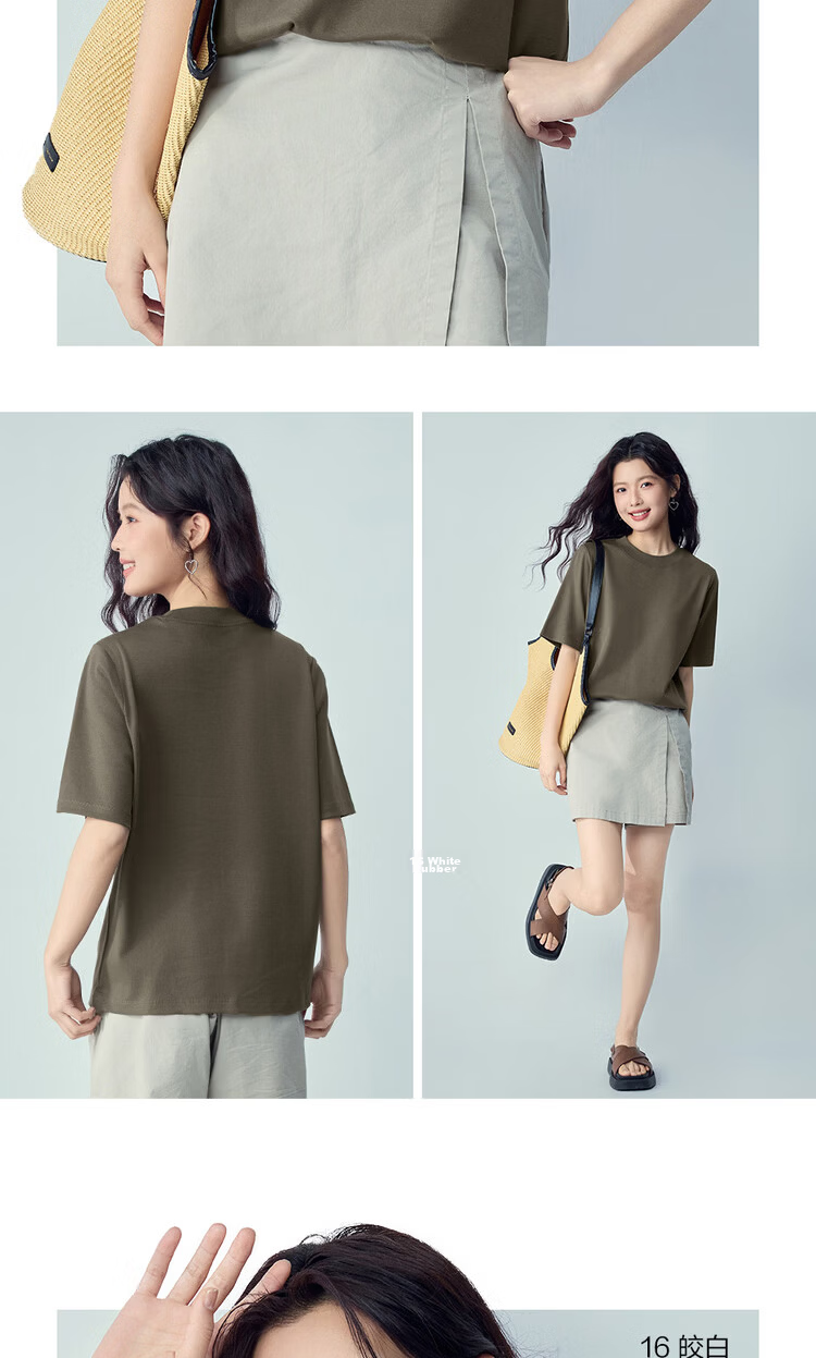 Giordano Women's Short Sleeve T-Shirt 2026 Summer New Pure Cotton Solid Color Loose Fit Half High Neck Top 13326217 14