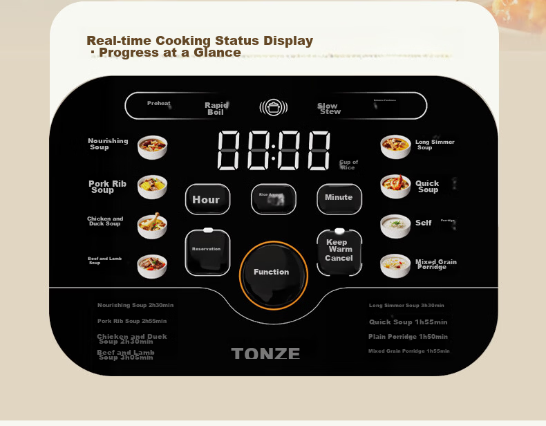 TONZE Electric Stew Pot Soup Cooker Boiling Stew Series Household Ceramic Stew Pot Fully Automatic Porridge Cooker Direct Stew Pot Electric Stew Pot Soup Cooker 4-8 People 5L DDG-50DF 12