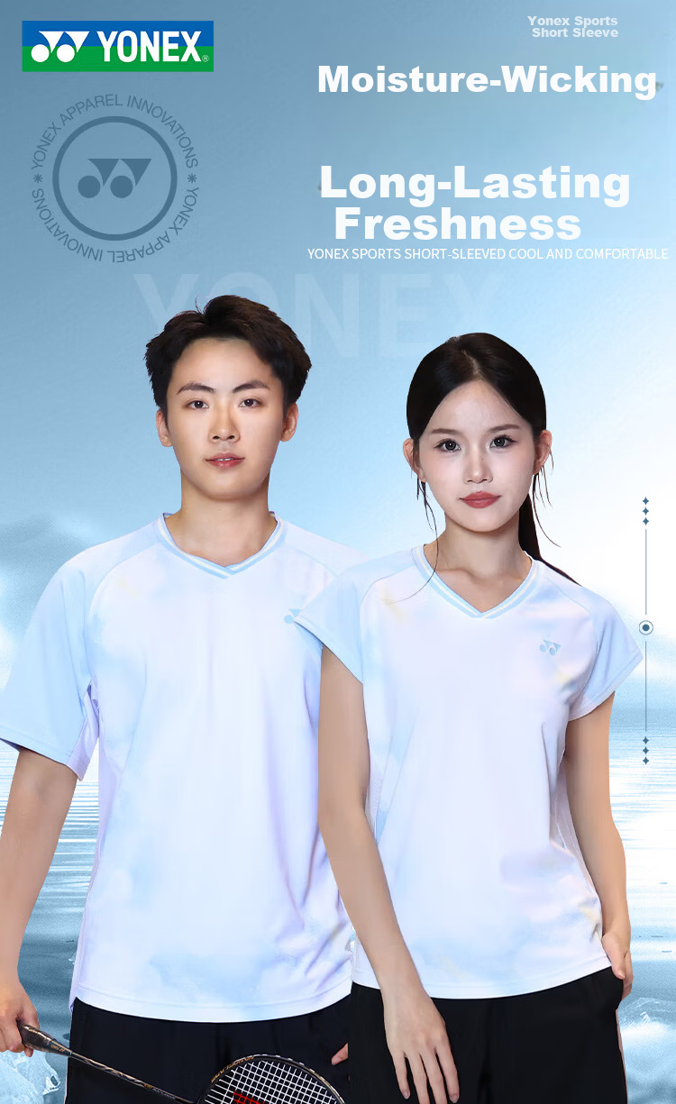 YONEX Badminton Shirt Running Fitness Comfortable Sweat-Absorbing Competition Sports Short Sleeve T-Shirt Men 1100226BCR White XO 1