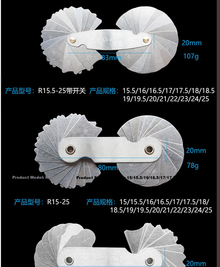 Mitz Radius Gauge R Gauge Template R Angle Gauge Template Screw Thread Pitch Gauge Thread Radius Measurement R7.5-15mm 5