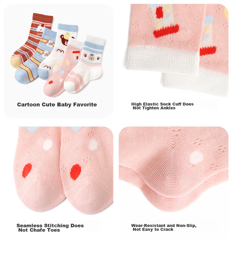 Baby Growth Summer Cotton Socks Mesh Breathable Girls Anti-Constriction Infant Antibacterial Seamless Mid-Calf Socks 14