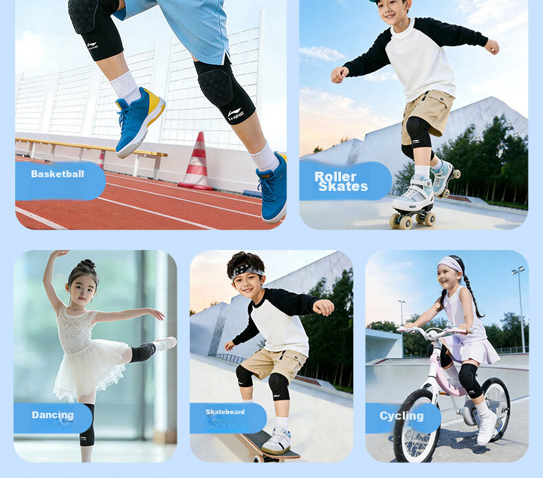 LI-NING Kids Sports Knee Pads Professional Protective Basketball Honeycomb Impact Resistant Knee Guards Patella Running Anti-Fall Leg Protection 23