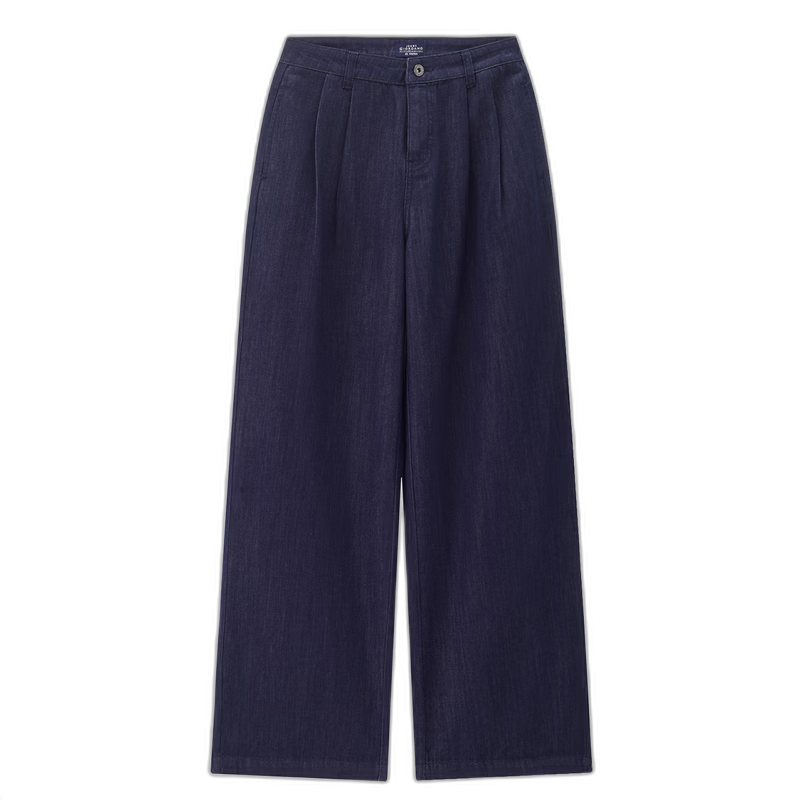 Giordano Women's Pants 2026 Summer New Washed Pleated High Waist Wide Leg Raw Denim Jeans 05416341