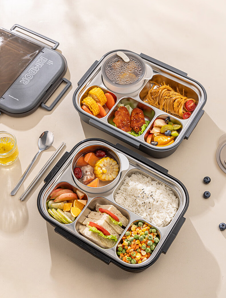 Guangyi 304 Stainless Steel Primary School Lunch Box Large Capacity Microwaveable Black Bento Box with Utensils GY7330 16