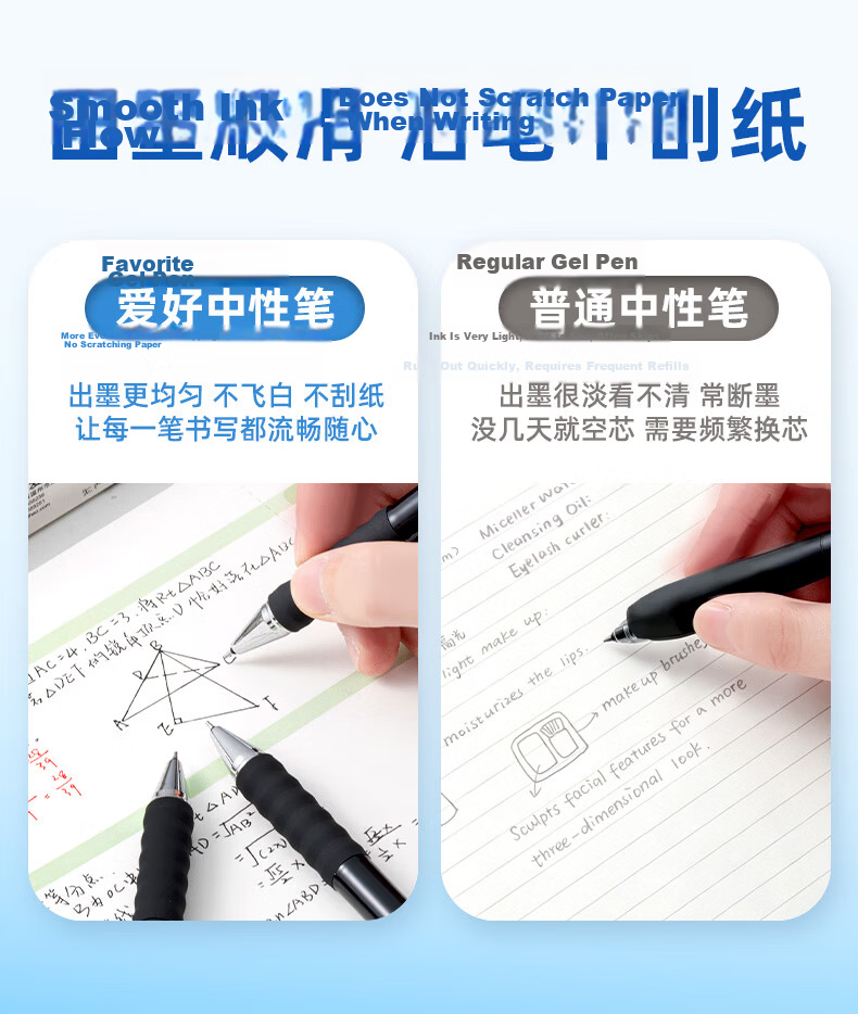 AIHAO Gel Pen, 0.5mm Bullet Tip, Retractable, for Students' Exams And Practice, Large Capacity, Office Signing Pen, Water-Based Ink, Black, 12 Pcs, GP270 5